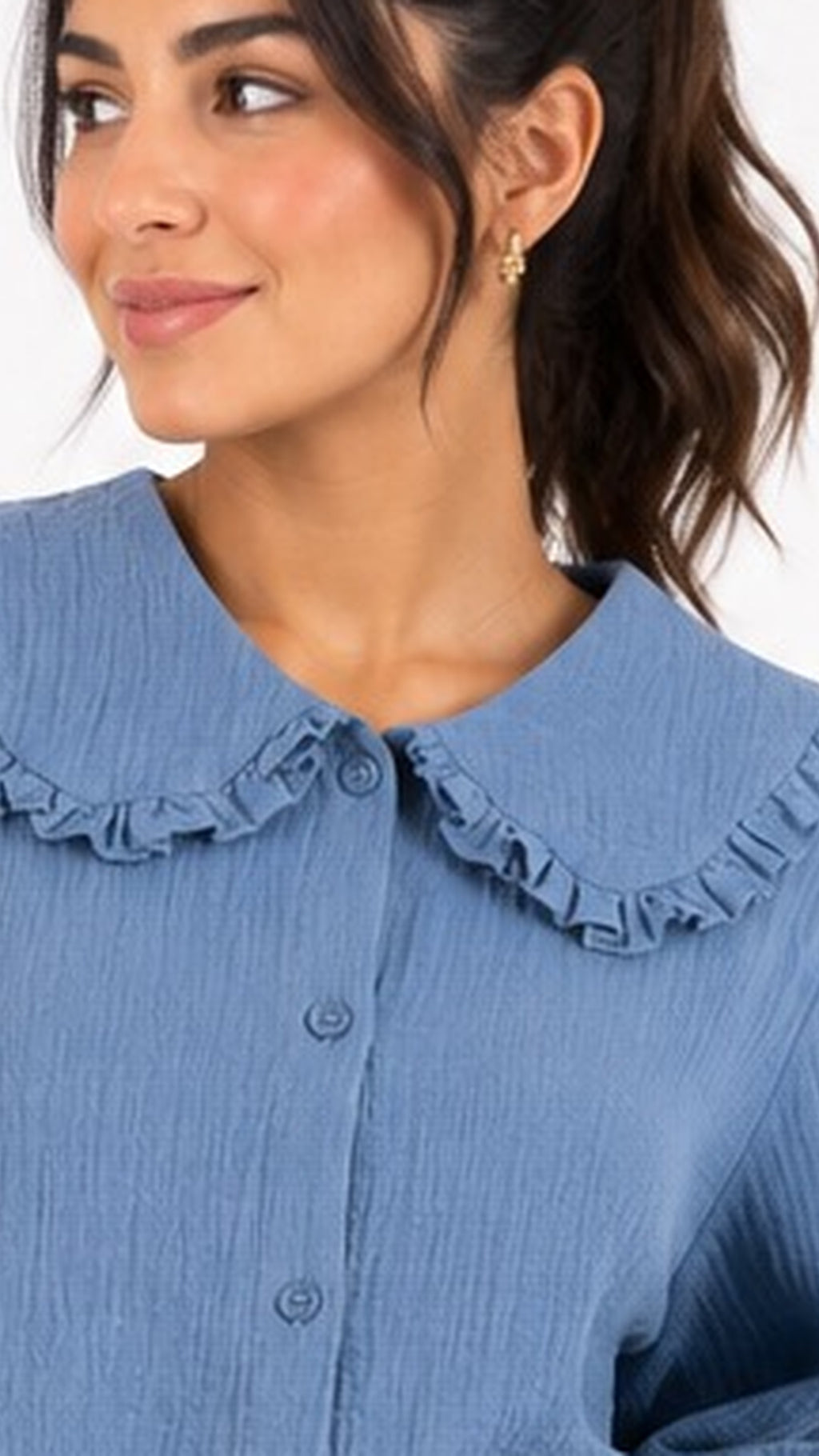 The Teal Blue Ruffle Collar Blouse