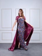 Sequined Pencil Dress With Cape Bolero