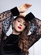 Velvet Jumpsuit with Tulle Sleeve