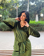 Olive Green Side Tie Kimono Set