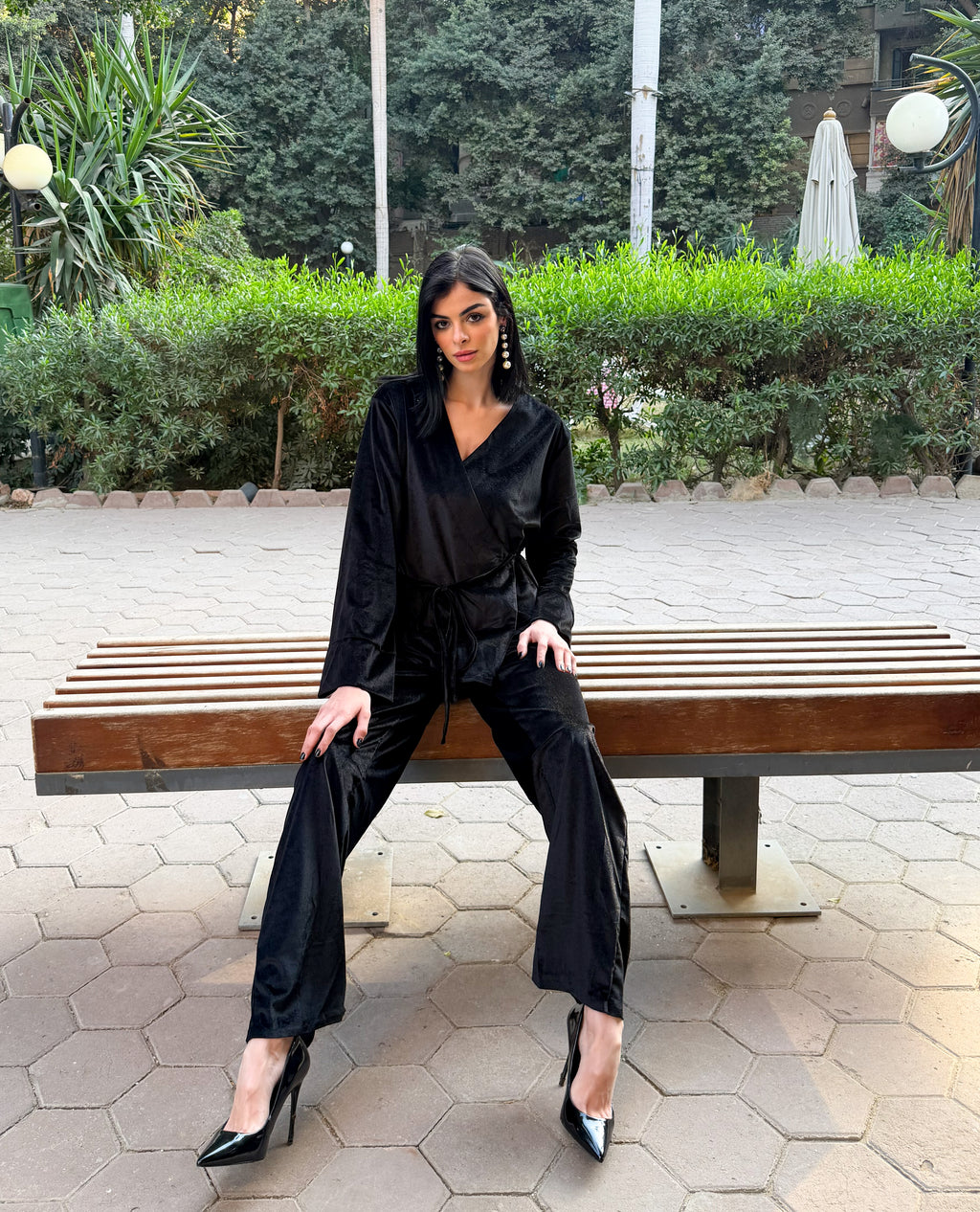 Black Side Tie Kimono Set