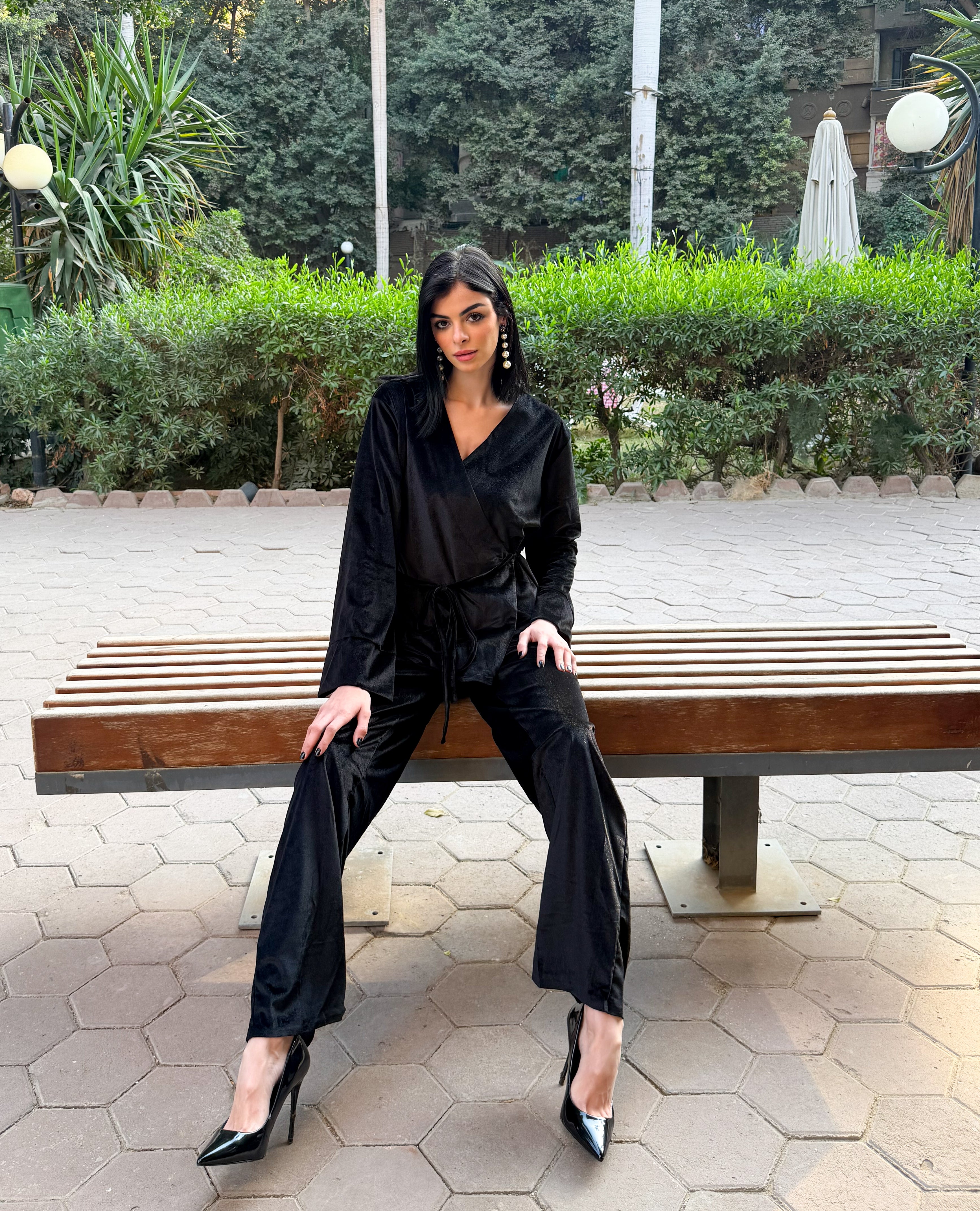 Black Side Tie Kimono Set