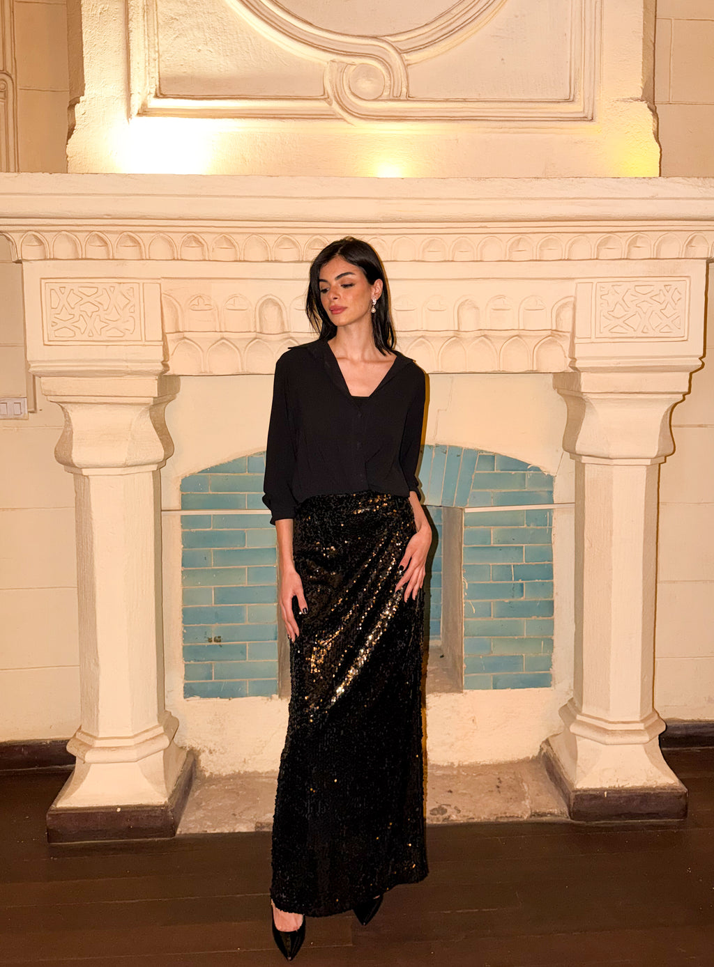 Black Sequin Maxi Skirt