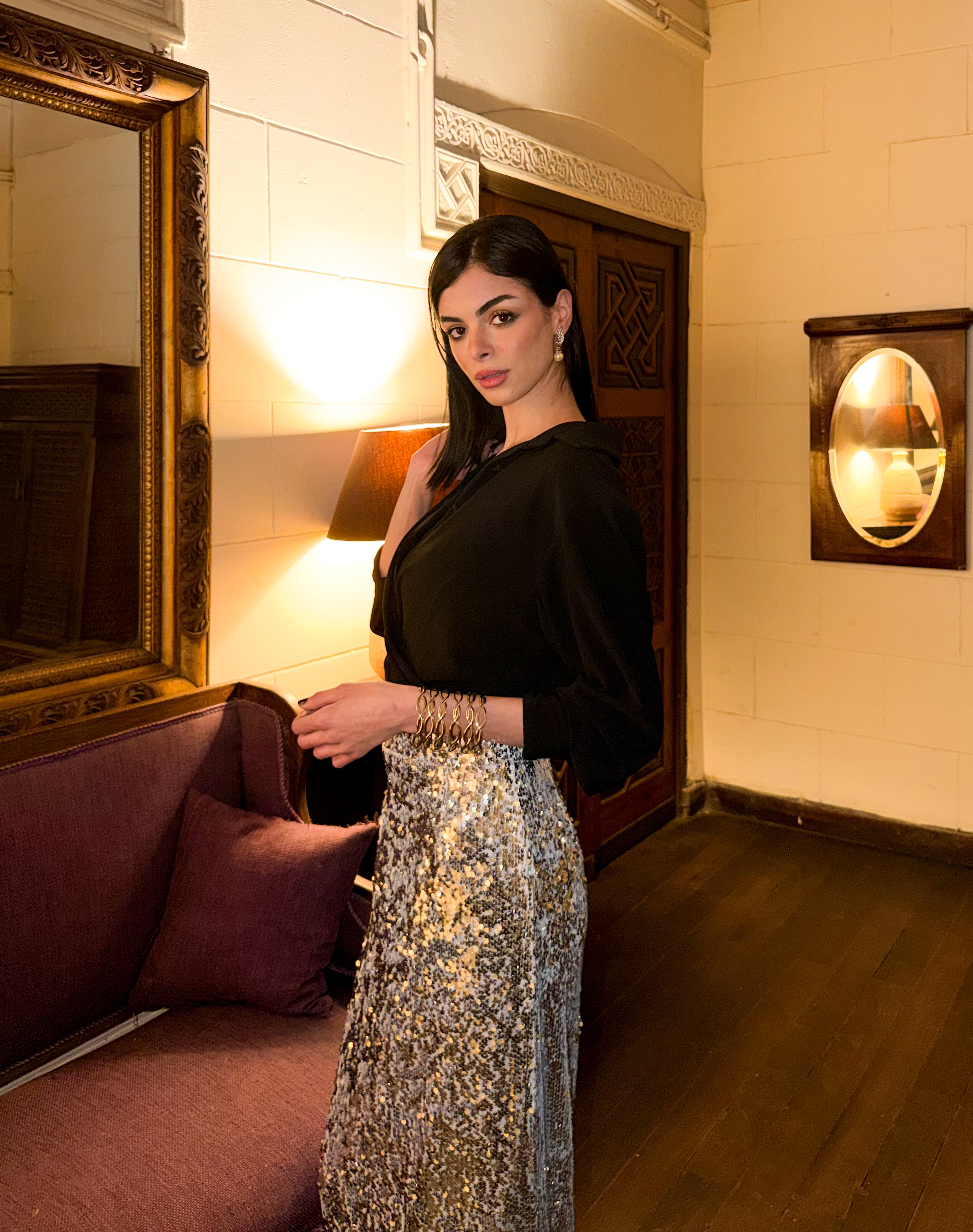 Silver Sequin Maxi Skirt