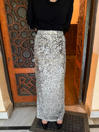 Silver Sequin Maxi Skirt