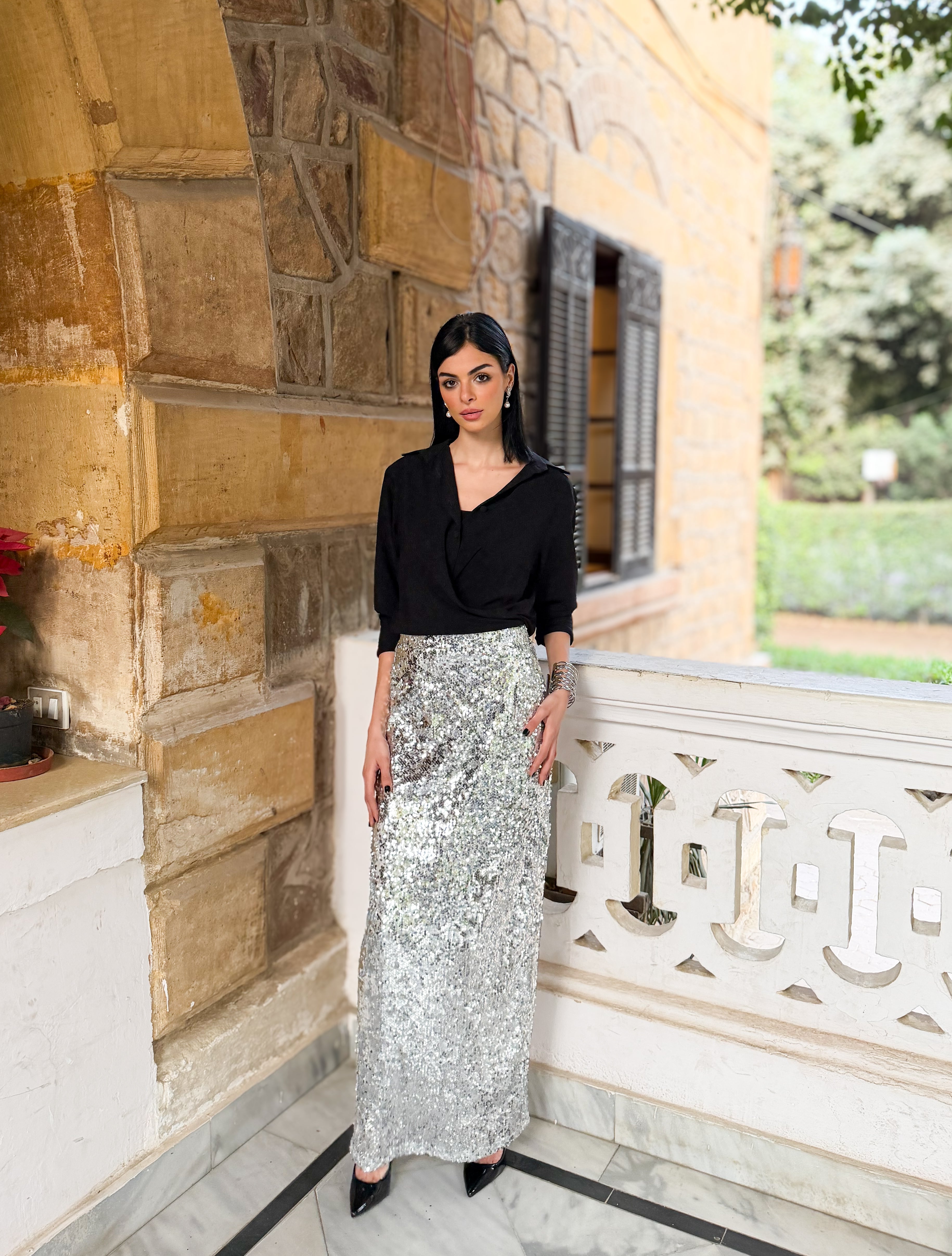 Silver Sequin Maxi Skirt