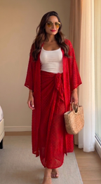 Red Kimono/Wrap Skirt Bundle