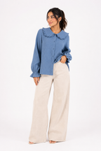 The Teal Blue Ruffle Collar Blouse