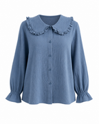 The Teal Blue Ruffle Collar Blouse