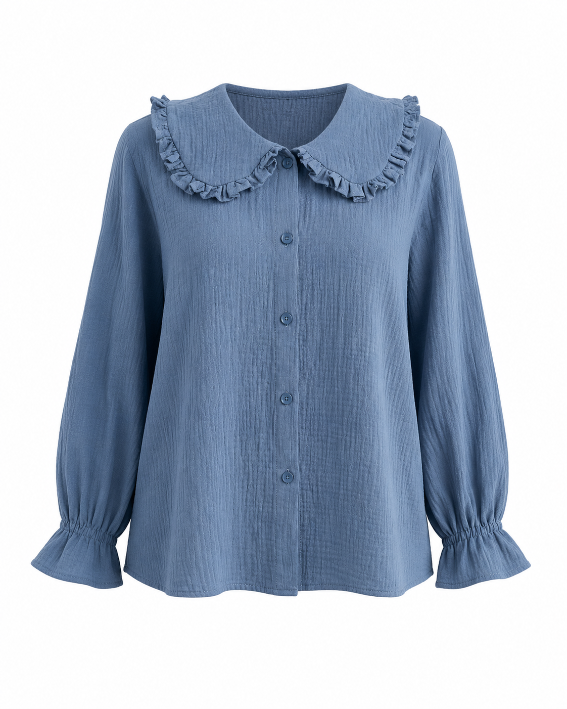 The Teal Blue Ruffle Collar Blouse