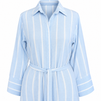 Sky Blue Striped Shirt-Style Dress