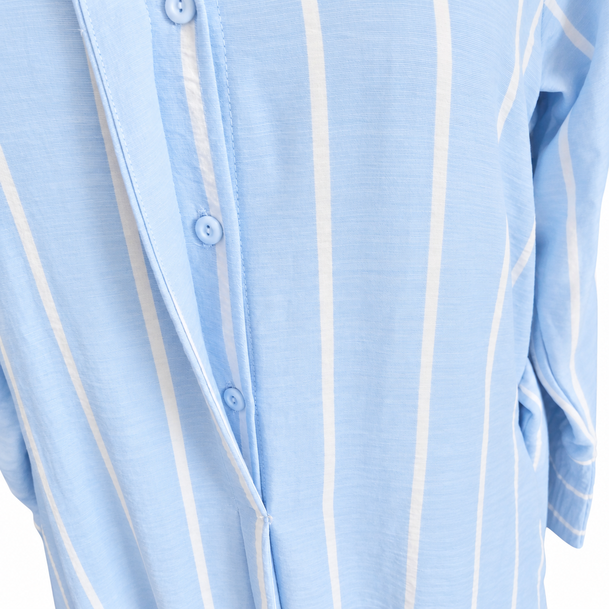 Sky Blue Striped Shirt-Style Dress