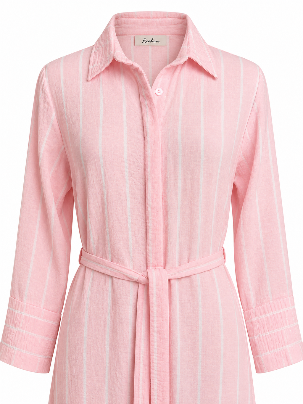 Pink Striped Shirt-Style Dress