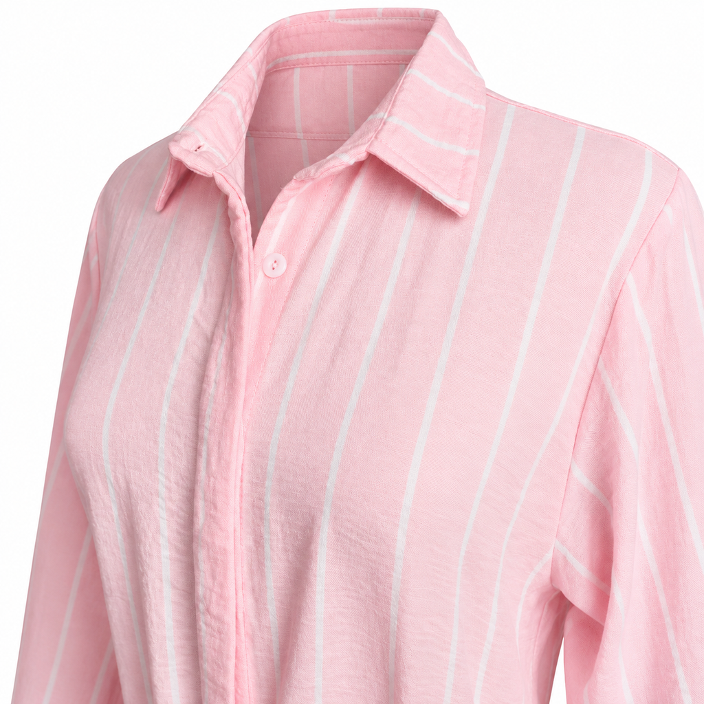 Pink Striped Shirt-Style Dress