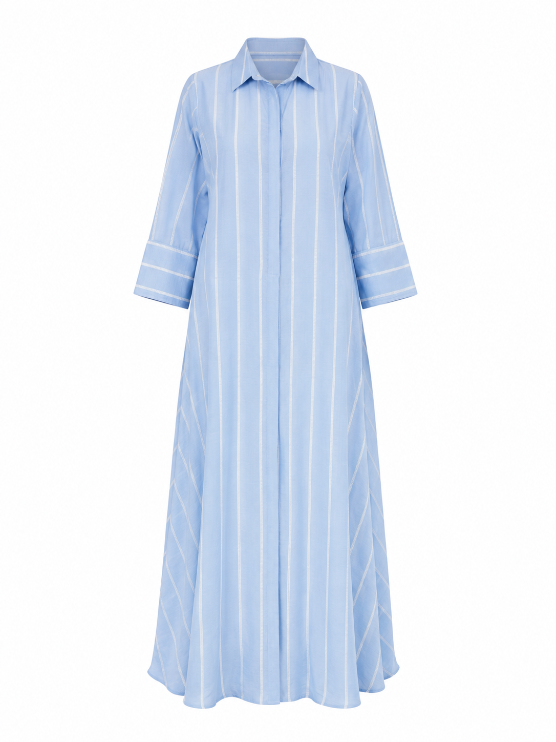Sky Blue Striped Shirt-Style Dress
