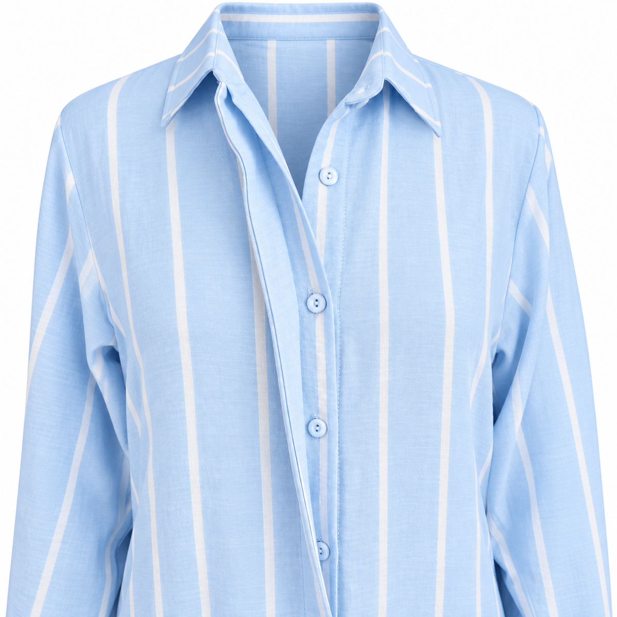 Sky Blue Striped Shirt-Style Dress